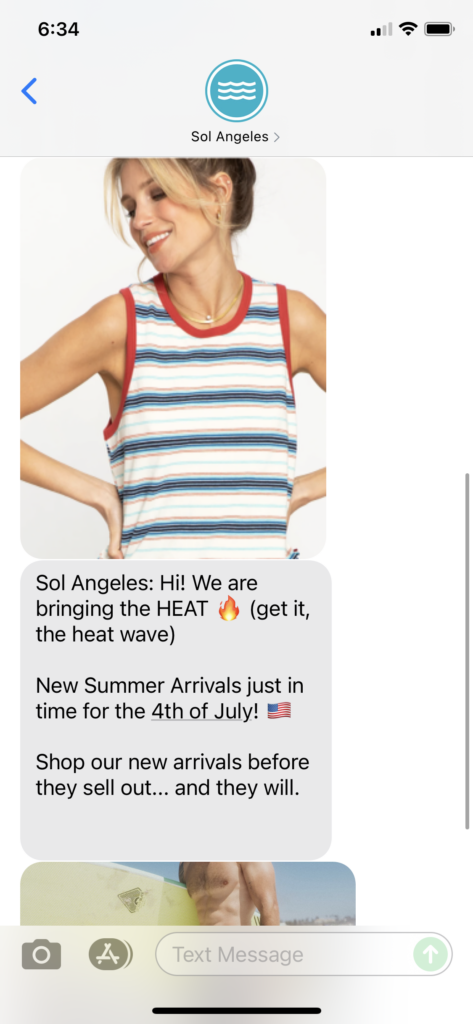 Sol Angeles Text Message Marketing Example - 06.30.2021