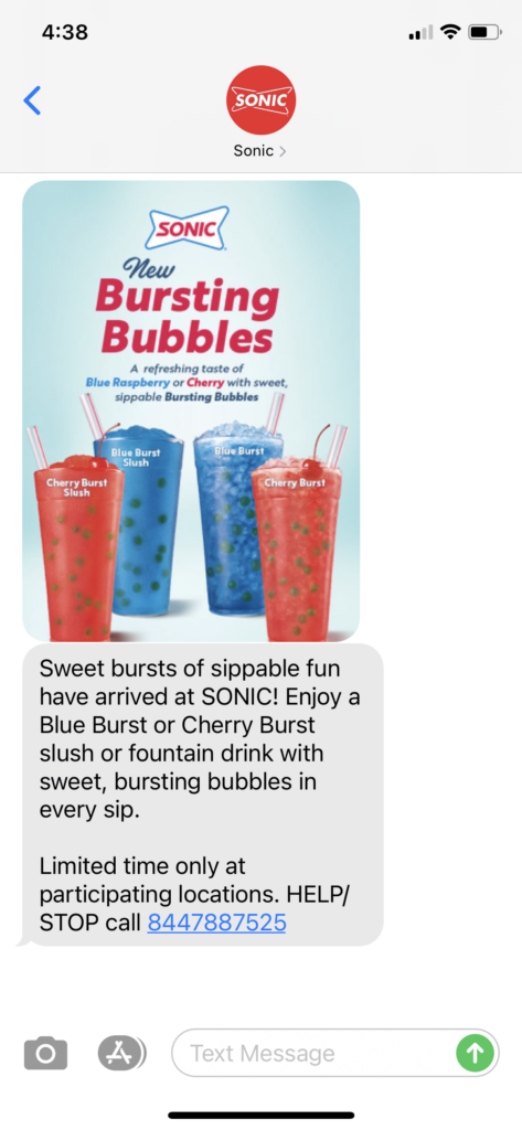Sonic Text Message Marketing Example - 06.04.2021