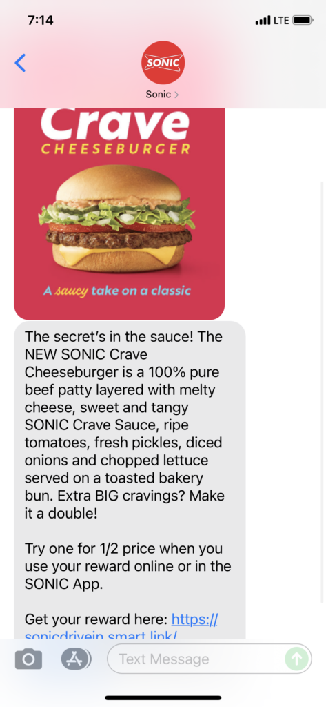 Sonic Text Message Marketing Example - 06.28.2021