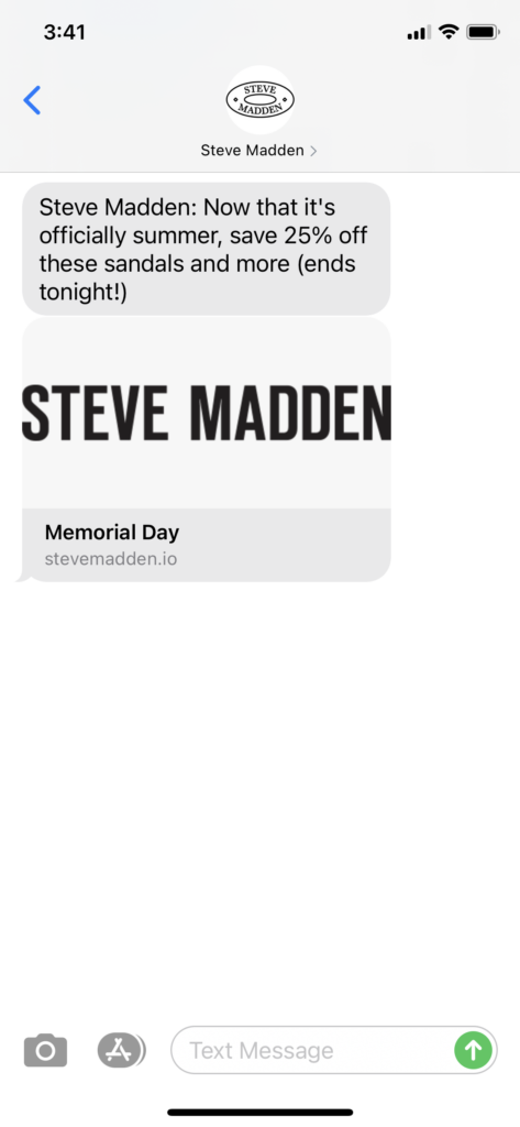 Steve Madden Text Message Marketing Example - 05.31.2021