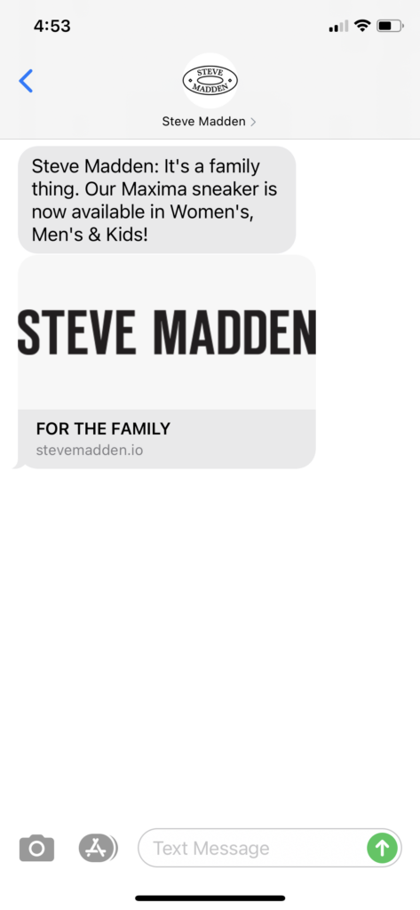 Steve Madden Text Message Marketing Example - 06.02.2021
