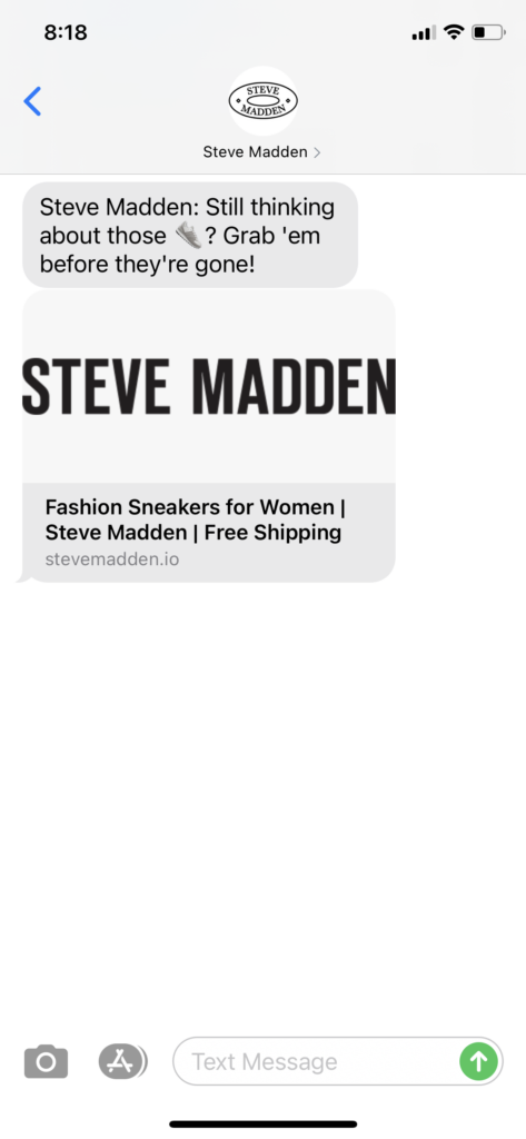 Steve Madden Text Message Marketing Example - 06.03.2021