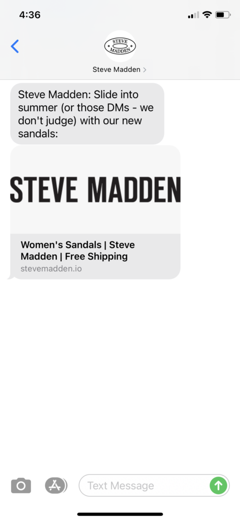 Steve Madden Text Message Marketing Example - 06.04.2021