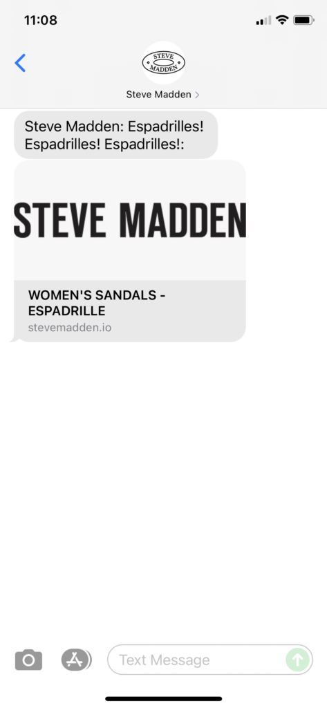 Steve Madden Text Message Marketing Example - 06.09.2021