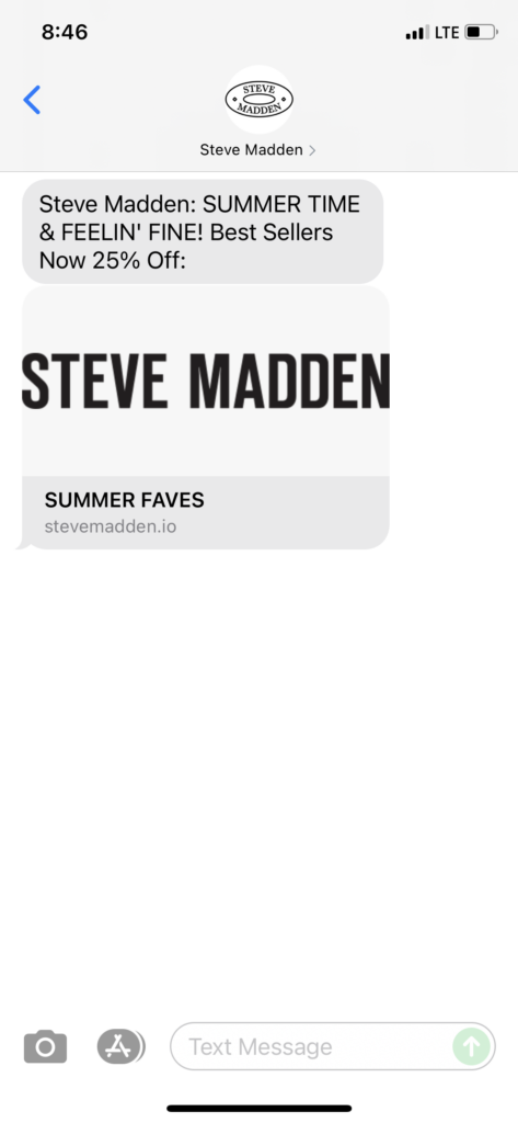 Steve Madden Text Message Marketing Example - 06.30.2021