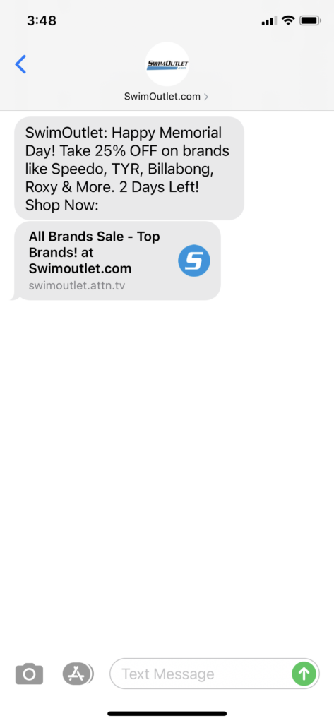 SwimOutlet.com Text Message Marketing Example - 05.31.2021