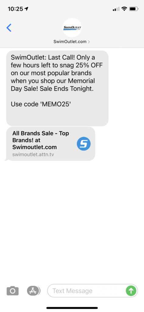 SwimOutlet.com Text Message Marketing Example - 06.01.2021