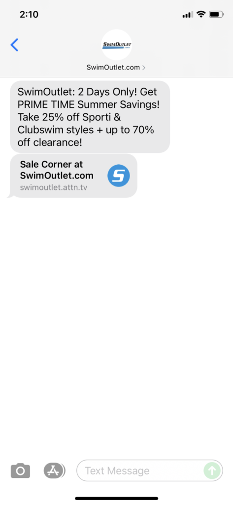 SwimOutlet.com Text Message Marketing Example - 06.21.2021