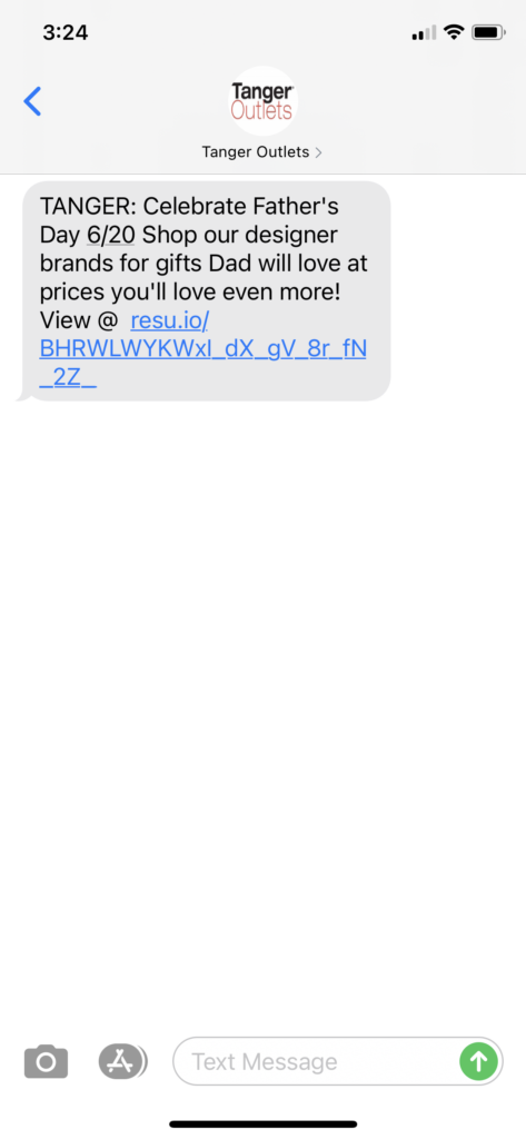 Tanger Outlets Text Message Marketing Example - 06.11.2021