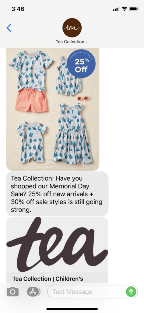 Tea Collection Text Message Marketing Example - 05.31.2021