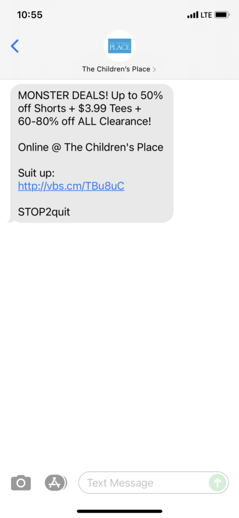 The Children's Place Text Message Marketing Example - 06.10.2021