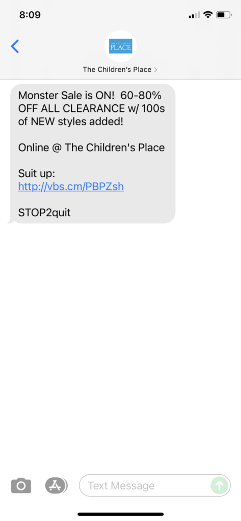 The Children's Place Text Message Marketing Example - 06.24.2021