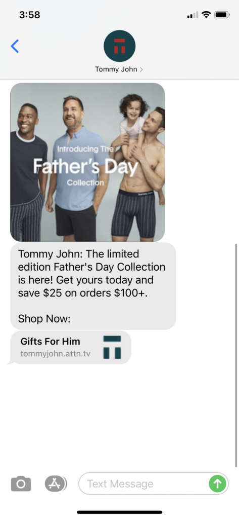 Tommy John Text Message Marketing Example - 05.30.2021