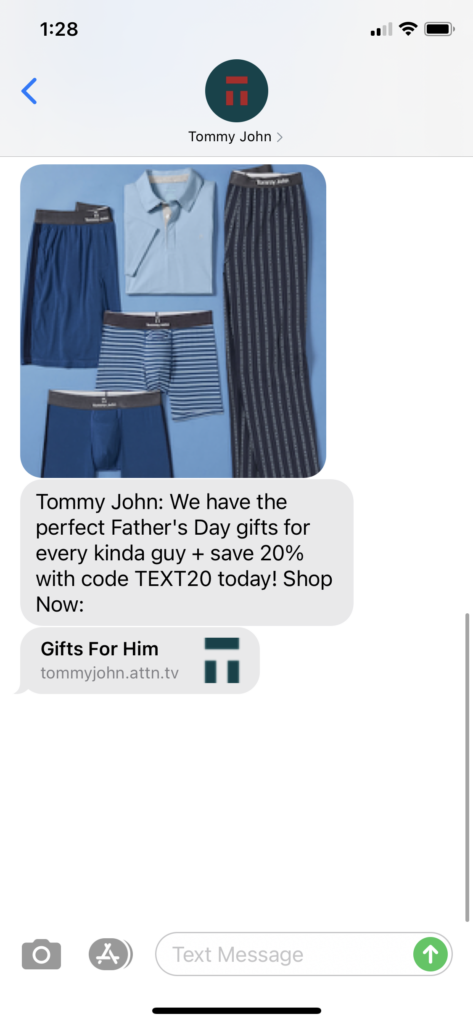 Tommy John Text Message Marketing Example - 06.06.2021