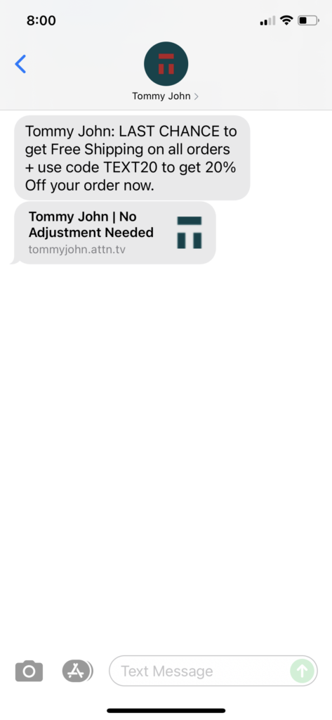 Tommy John Text Message Marketing Example - 06.13.2021
