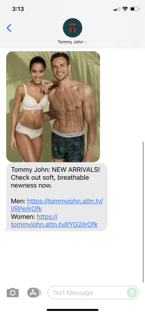 Tommy John Text Message Marketing Example - 06.20.2021