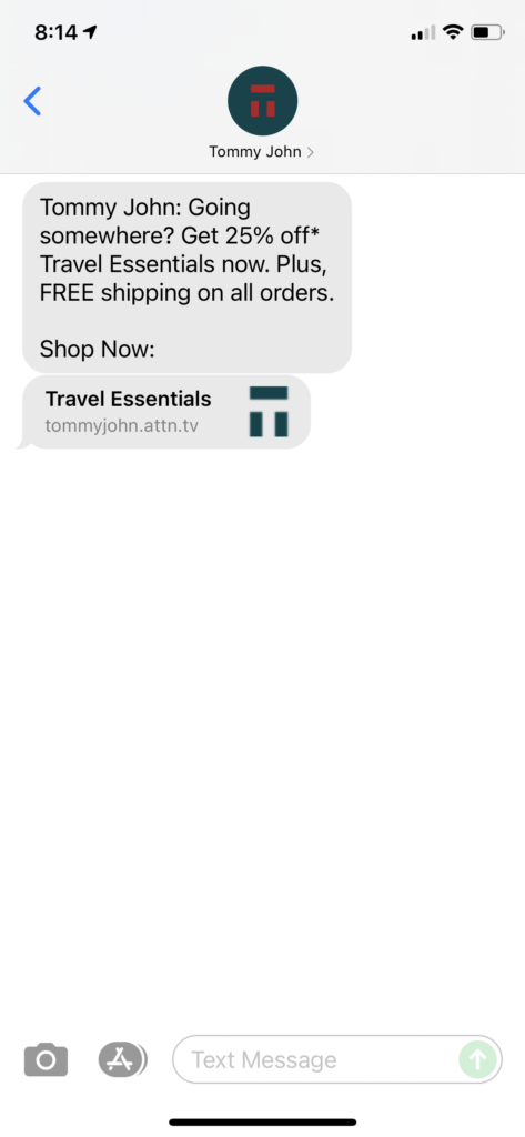 Tommy John Text Message Marketing Example - 06.24.2021