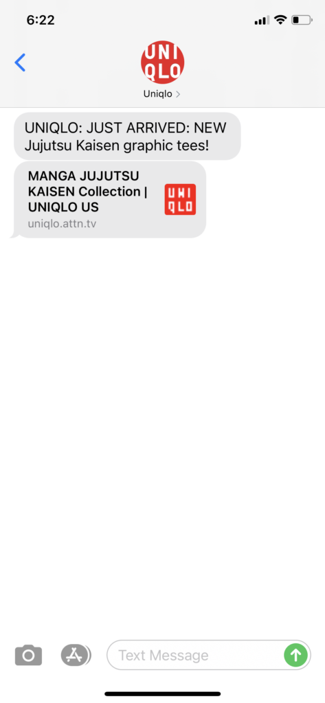 UNIQLO Text Message Marketing Example - 06.03.2021