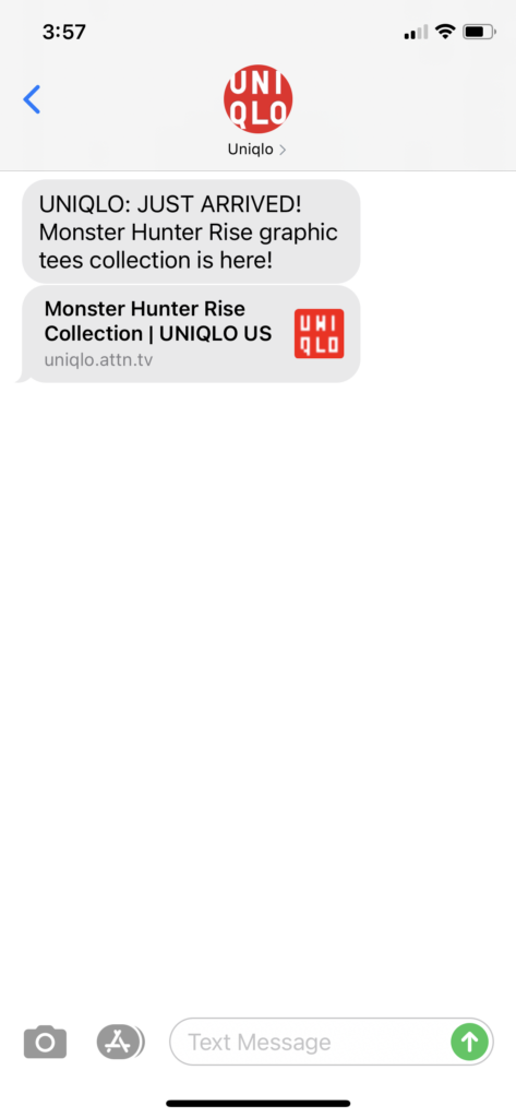 UNIQLO Text Message Marketing Example - 06.07.2021