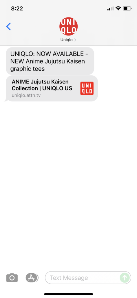 UNIQLO Text Message Marketing Example - 06.24.2021