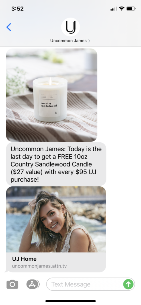 Uncommon James Text Message Marketing Example - 06.07.2021