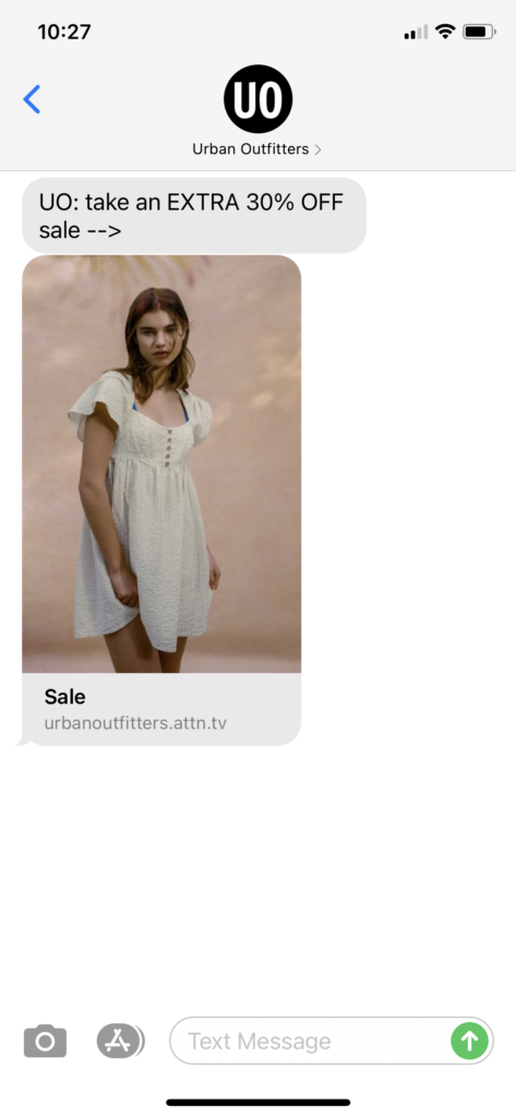 Urban Outfitters Text Message Marketing Example - 05.30.2021
