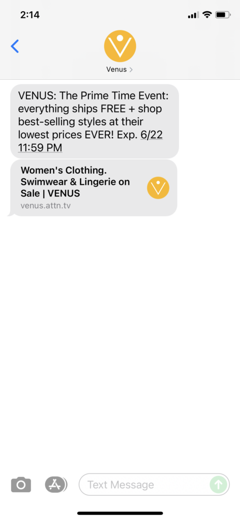 Venus Text Message Marketing Example - 06.21.2021