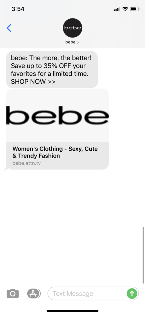 bebe Text Message Marketing Example - 06.07.2021