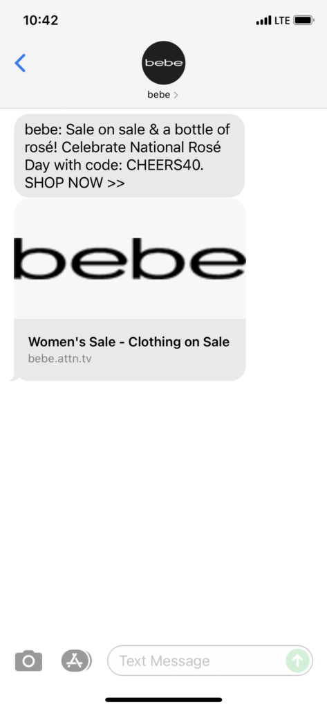 bebe Text Message Marketing Example - 06.12.2021