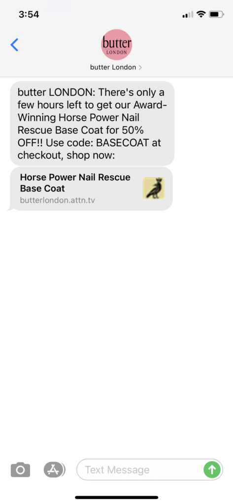 butter London Text Message Marketing Example - 06.07.2021