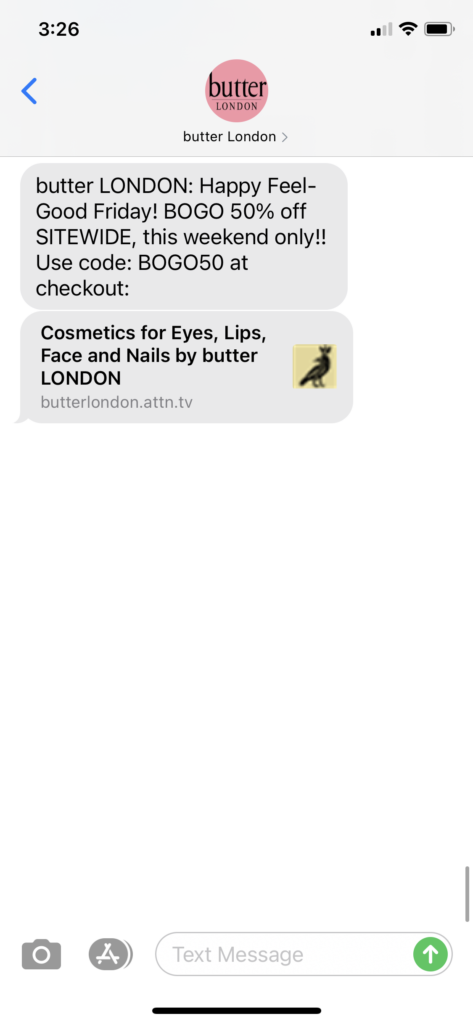 butter London Text Message Marketing Example - 06.11.2021