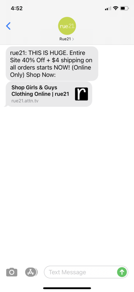 rue21 Text Message Marketing Example - 06.02.2021