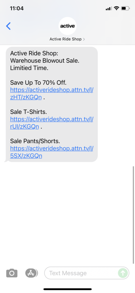 Active Ride Shop Text Message Marketing Example - 06.25.2021