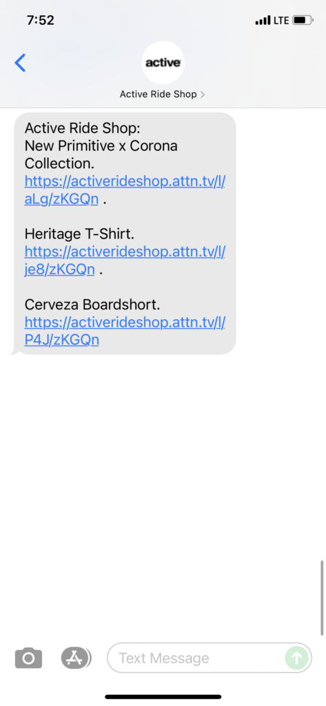 Active Ride Shop Text Message Marketing Example - 06.27.2021