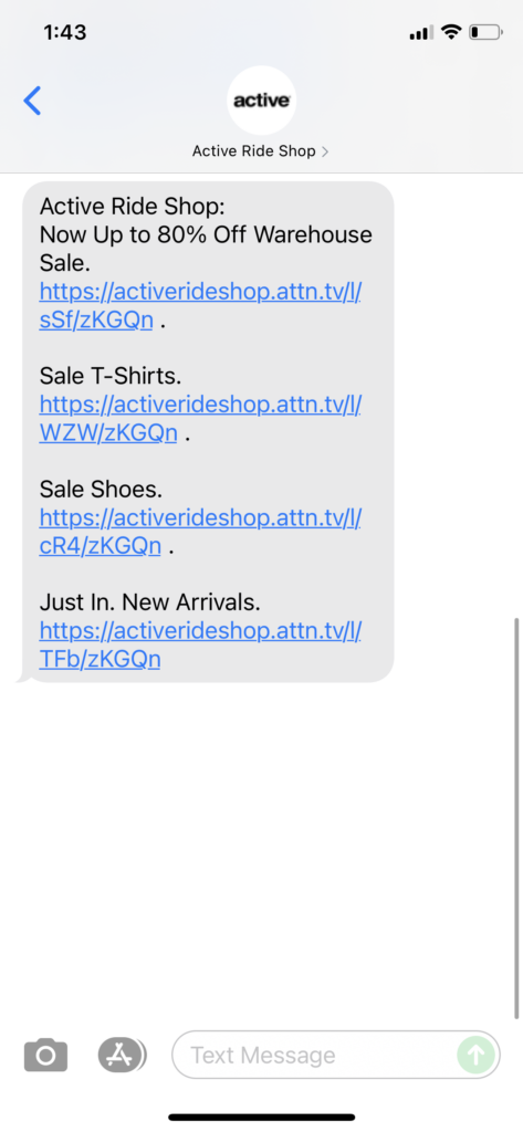 Active Ride Shop Text Message Marketing Example - 07.02.2021