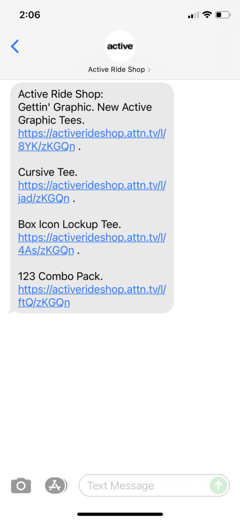 Active Ride Shop Text Message Marketing Example - 07.13.2021