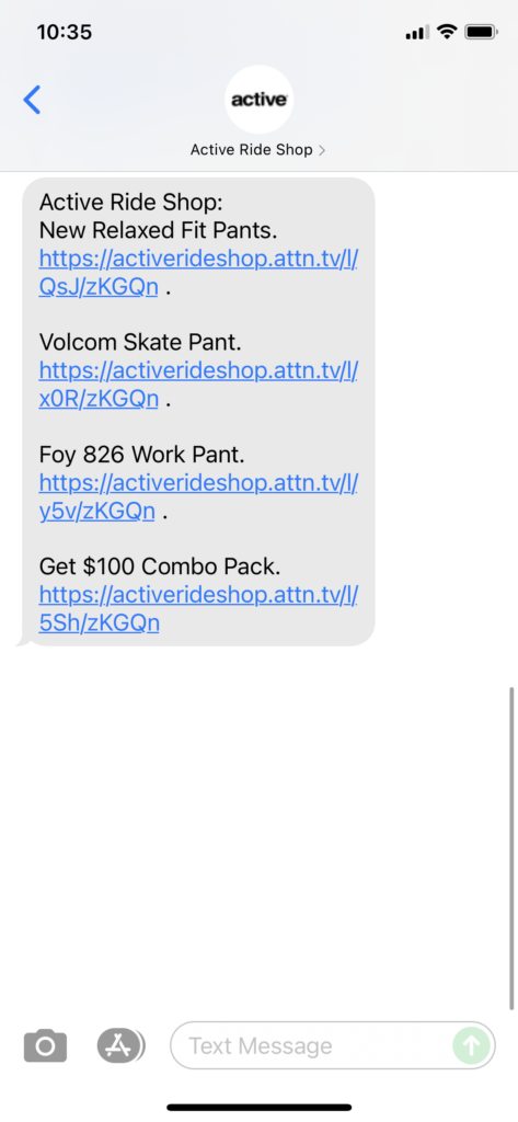 Active Ride Shop Text Message Marketing Example - 07.17.2021