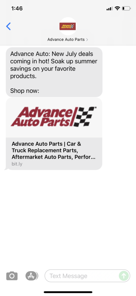 Advance Auto Text Message Marketing Example - 07.02.2021