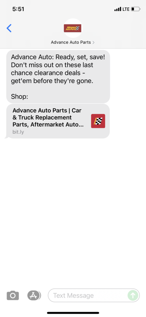 Advance Auto Text Message Marketing Example - 07.23.2021