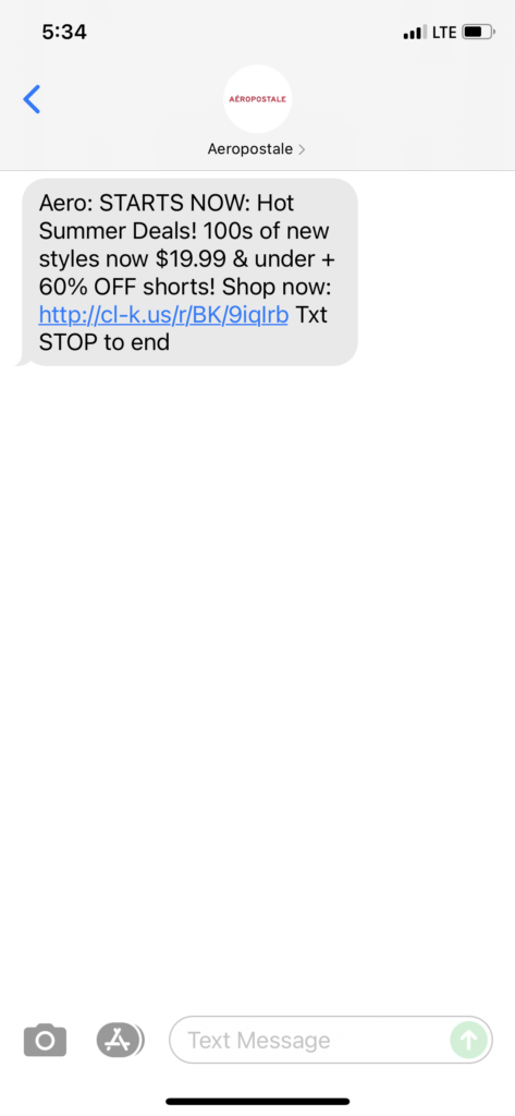 Aeropostale Text Message Marketing Example - 07.01.2021