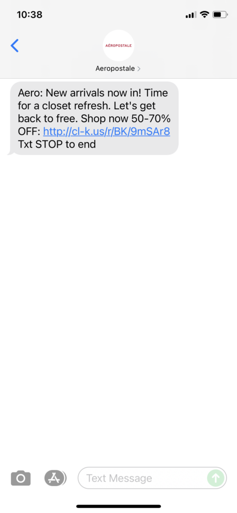Aeropostale Text Message Marketing Example - 07.10.2021