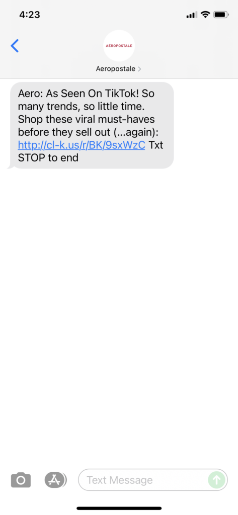 Aeropostale Text Message Marketing Example - 07.27.2021