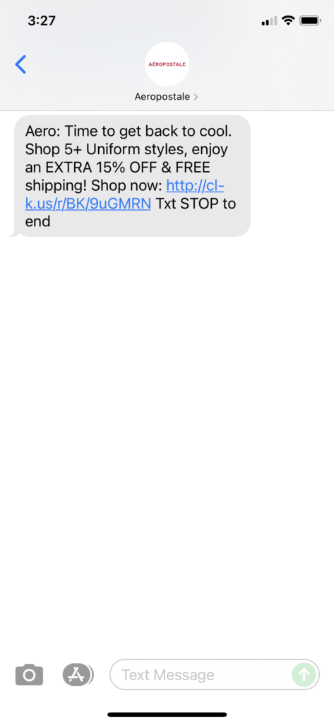 Aeropostale Text Message Marketing Example - 07.30.2021