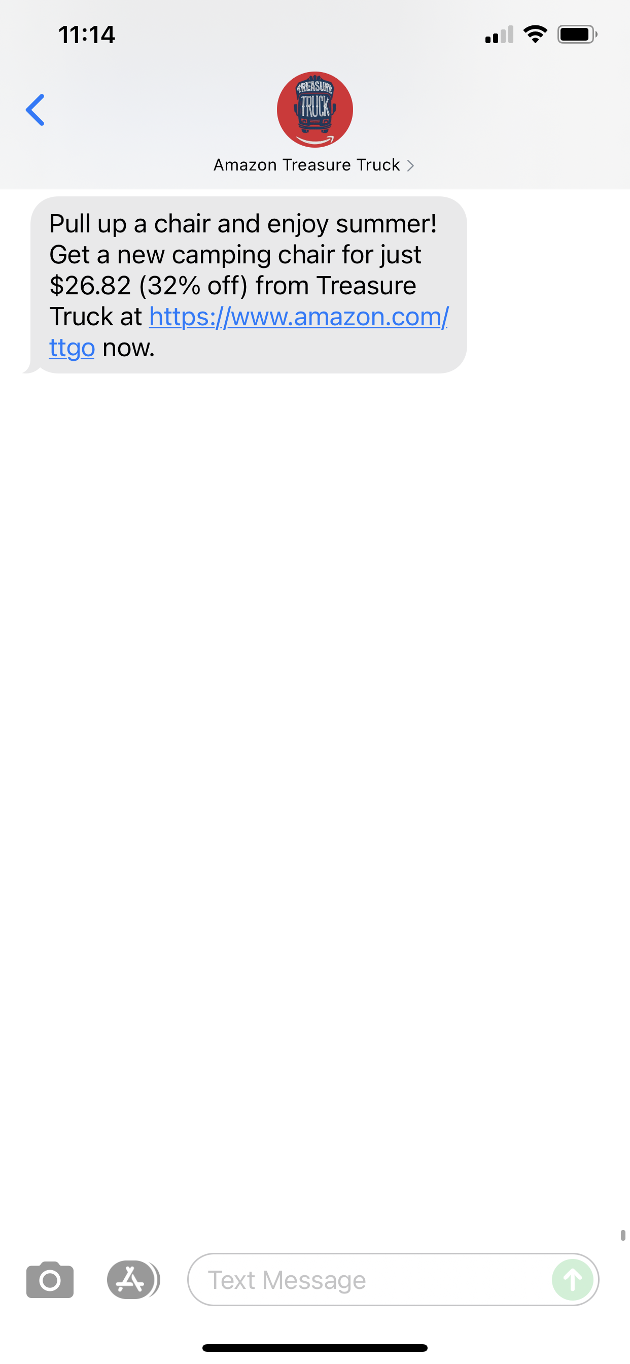 Amazon Treasure Truck Text Message Marketing Example 07.07.2021 SMS