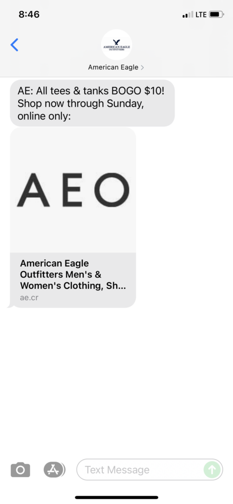 American Eagle Text Message Marketing Example - 07.18.2021
