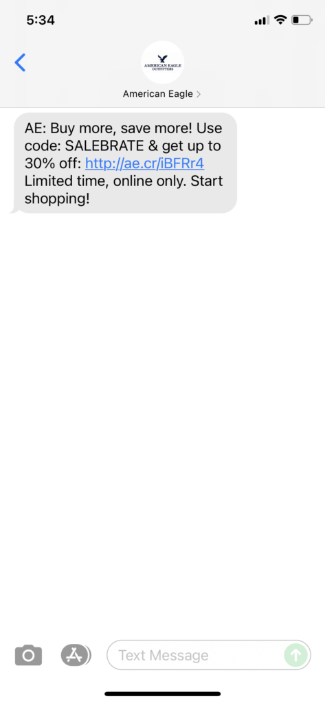 American Eagle Text Message Marketing Example - 07.24.2021