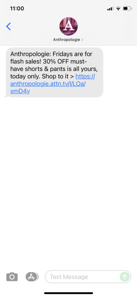 Anthropologie Text Message Marketing Example - 07.09.2021