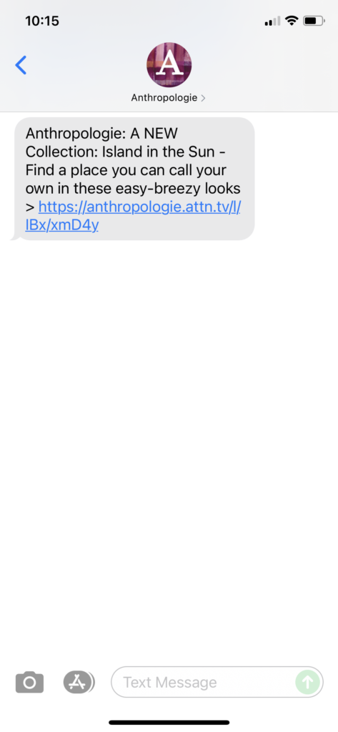 Anthropologie Text Message Marketing Example - 07.12.2021