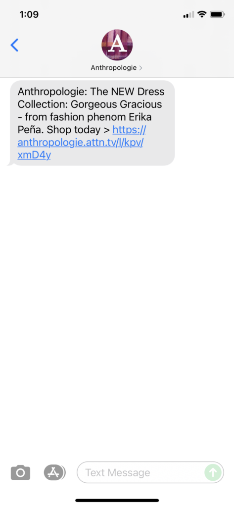 Anthropologie Text Message Marketing Example - 07.19.2021