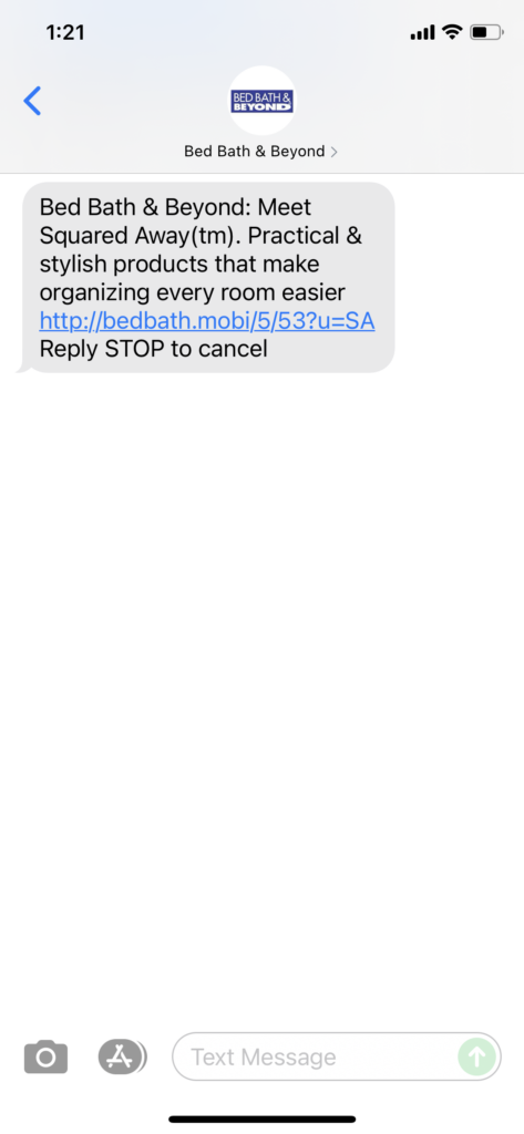 Bed Bath & Beyond Text Message Marketing Example - 07.15.2021